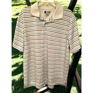 Men's Izod Golf Polo Shirt, Size L, White with Blue Stripes